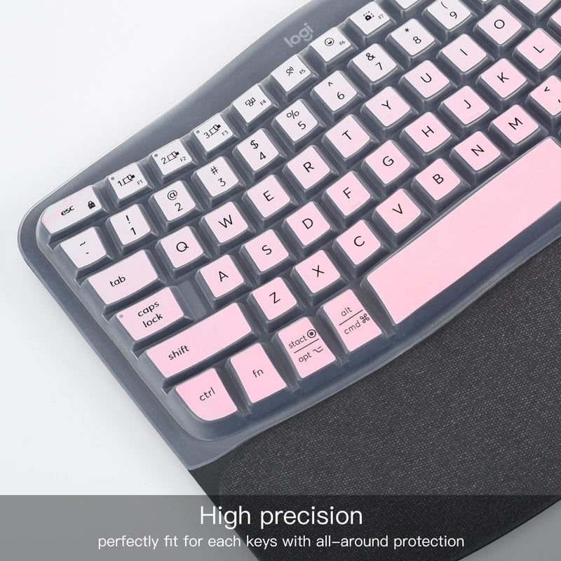 imComor Keyboard Cover Skin for Logitech Wave Keys MK670 Combo Keyboard Skin, Logitech Wave Keys Wireless Ergonomic Keyboard Cover Protector Skin, Logitech Wave Keys MK670 Accessories, Ombre Pink - Image 2